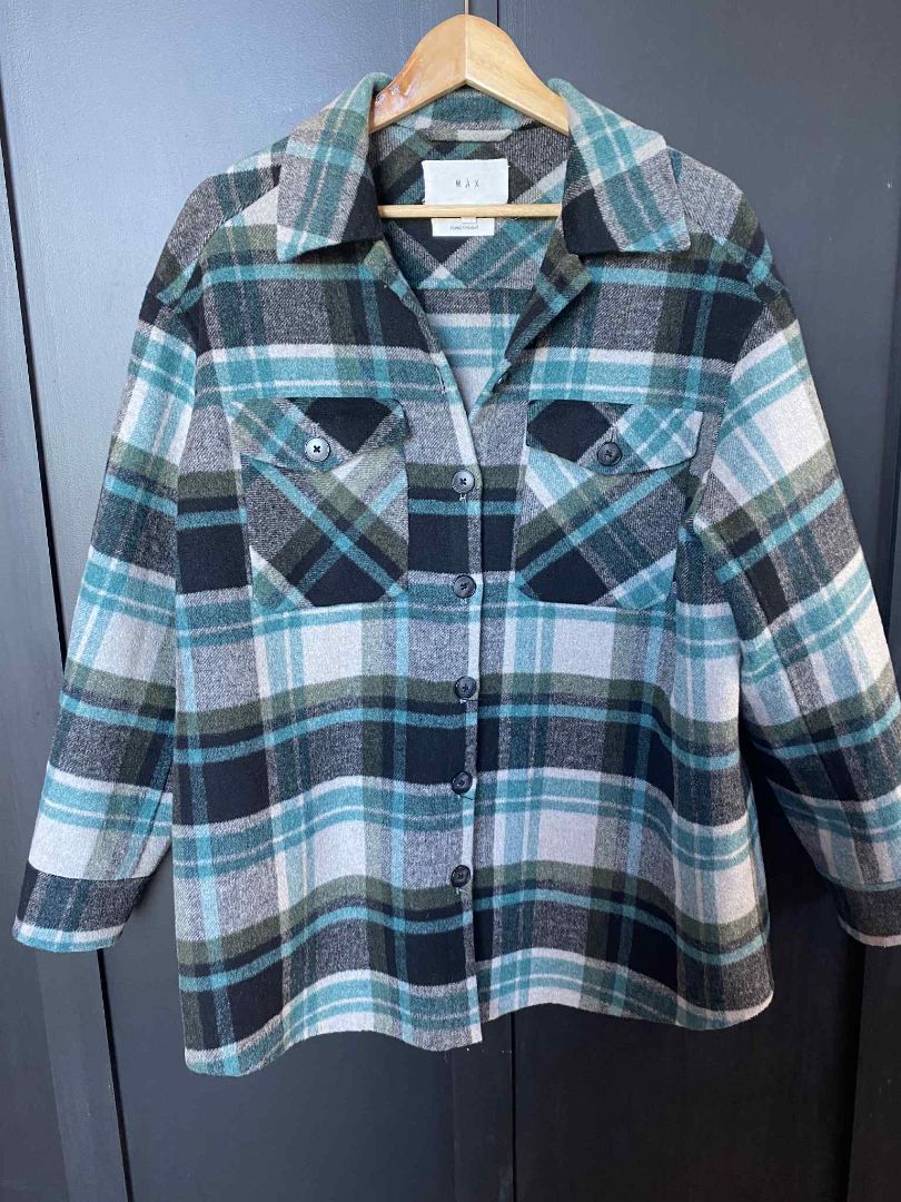 Green check Max Shacket, oversized 12