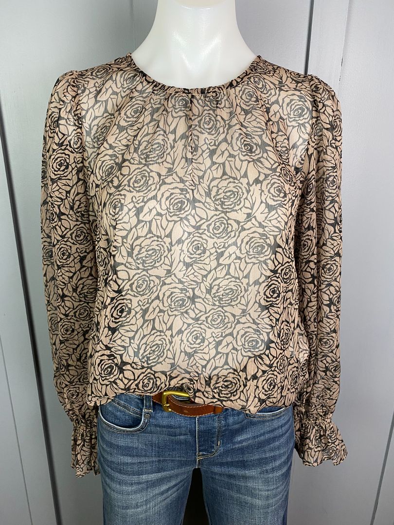Blush & Black floral print By Rosa Top, 10