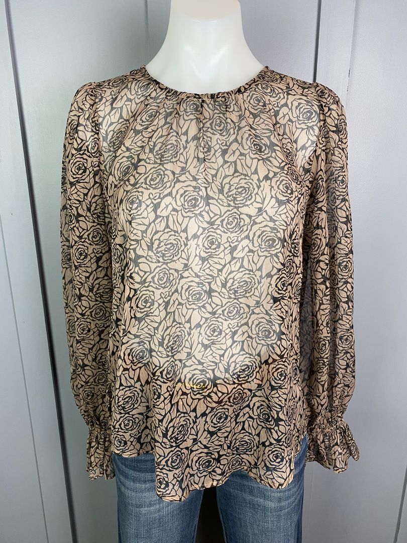 Blush & Black floral print By Rosa Top, 10