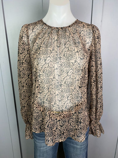 Blush & Black floral print By Rosa Top, 10