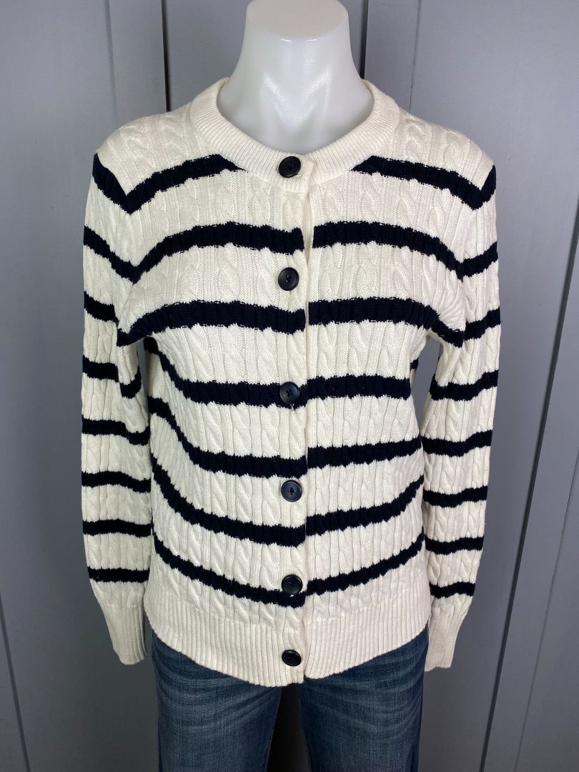 White & Black stripe Sportscraft Cable Knit Cardies, S