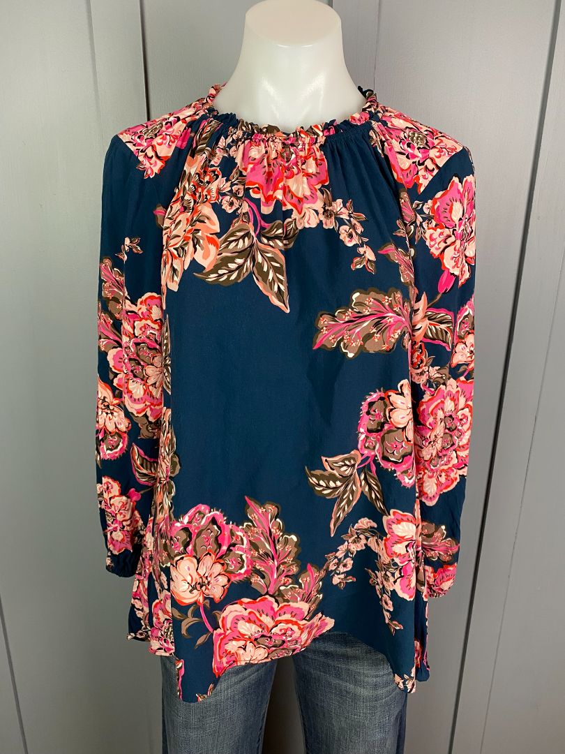 Dark Teal & Floral print Sunday Boho Top, S