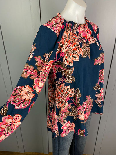 Dark Teal & Floral print Sunday Boho Top, S