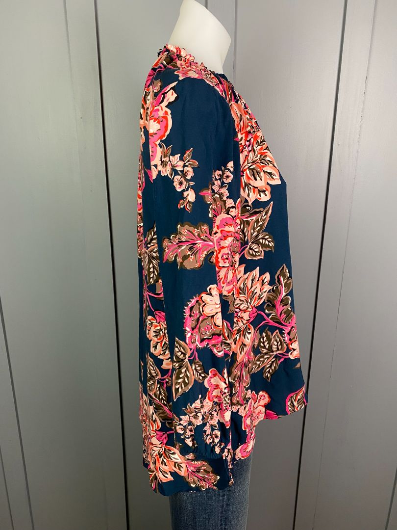 Dark Teal & Floral print Sunday Boho Top, S