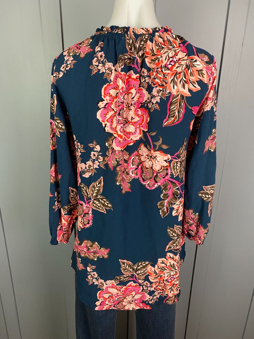 Dark Teal & Floral print Sunday Boho Top, S