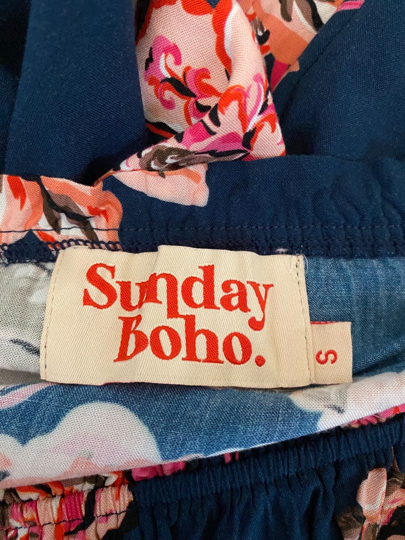 Dark Teal & Floral print Sunday Boho Top, S