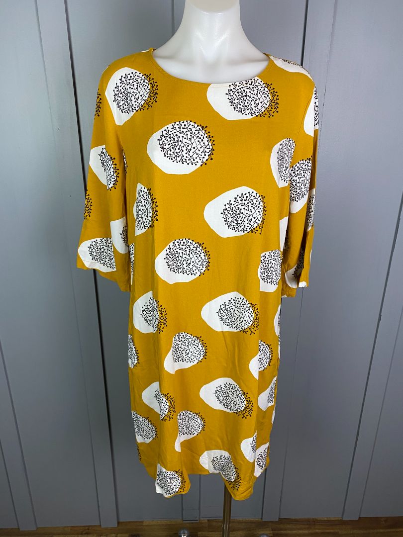 Yellow Ochre & White print Elm Dress, 12