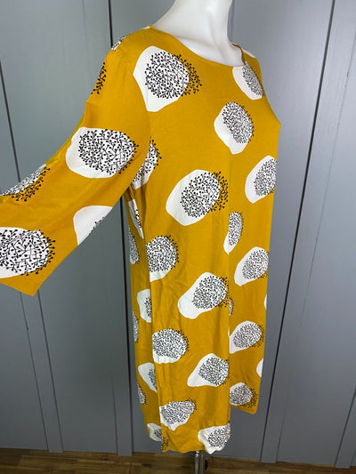 Yellow Ochre & White print Elm Dress, 12
