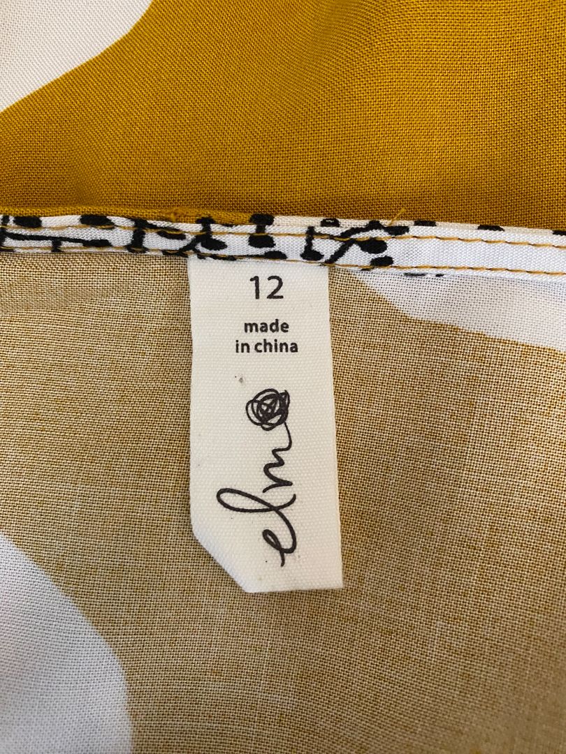 Yellow Ochre & White print Elm Dress, 12
