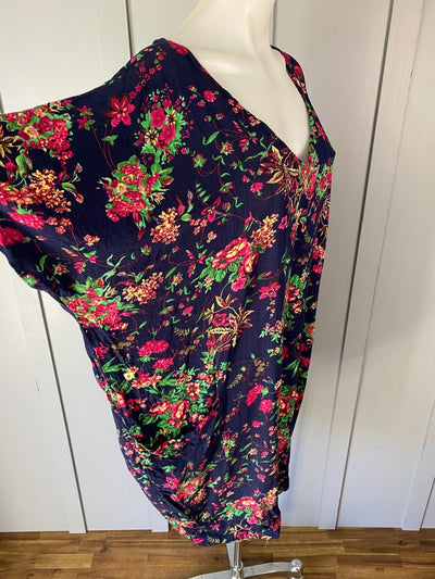 Navy Floral Red Lotus Dress, XXL