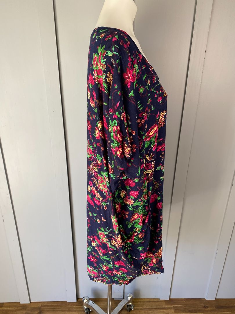 Navy Floral Red Lotus Dress, XXL