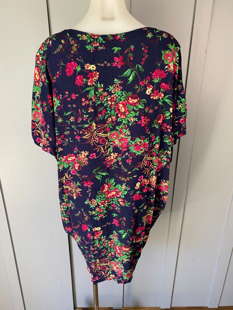 Navy Floral Red Lotus Dress, XXL