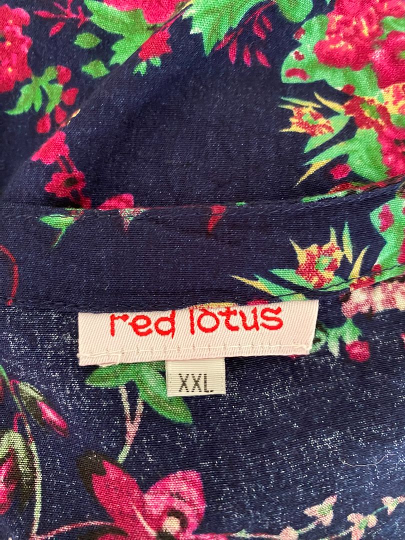 Navy Floral Red Lotus Dress, XXL