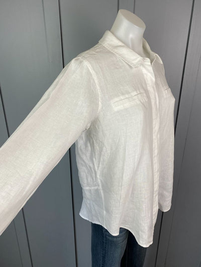 White Blue Illusion Linen Shirt, S
