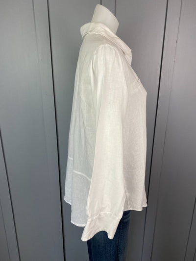 White Blue Illusion Linen Shirt, S