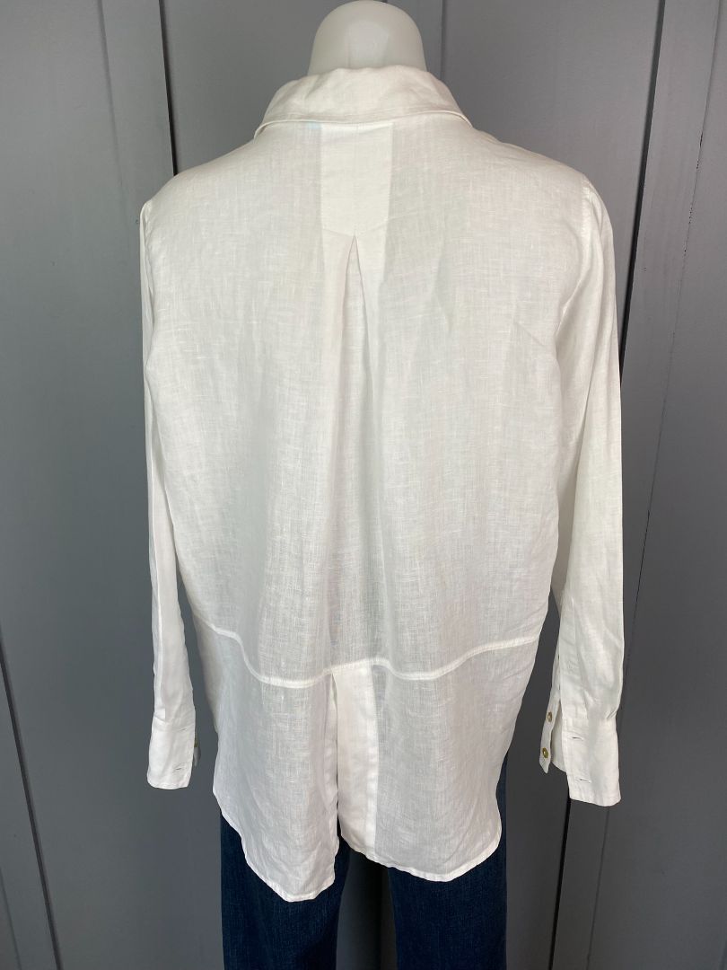 White Blue Illusion Linen Shirt, S