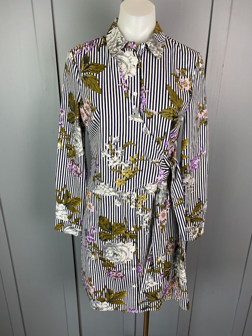 BNWT Navy & White stripe & Floral Warehouse UK Dress, 10