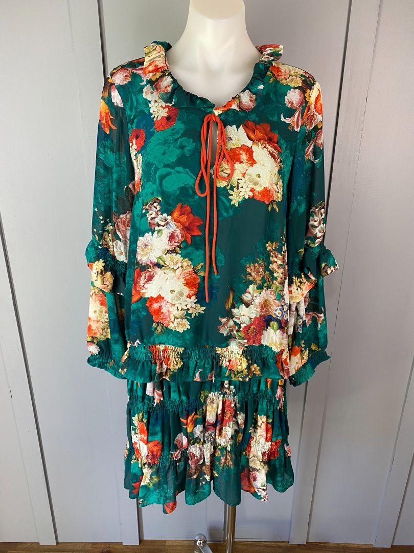 Green & Multi floral Augustine Dress, S