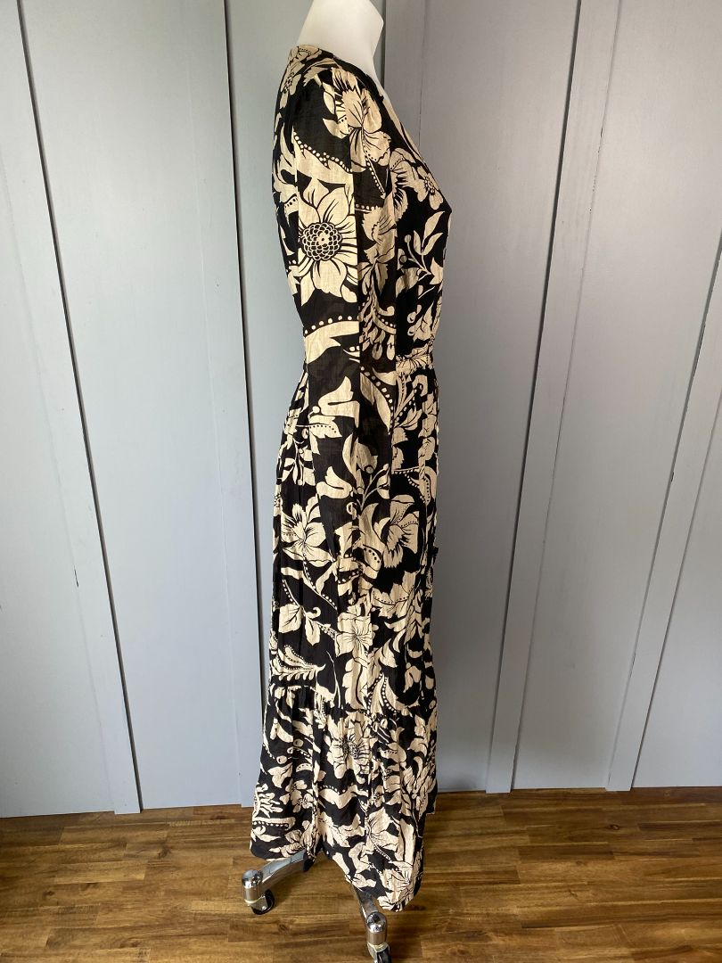Black & Beige print Among the brave Wrap Dress, 12