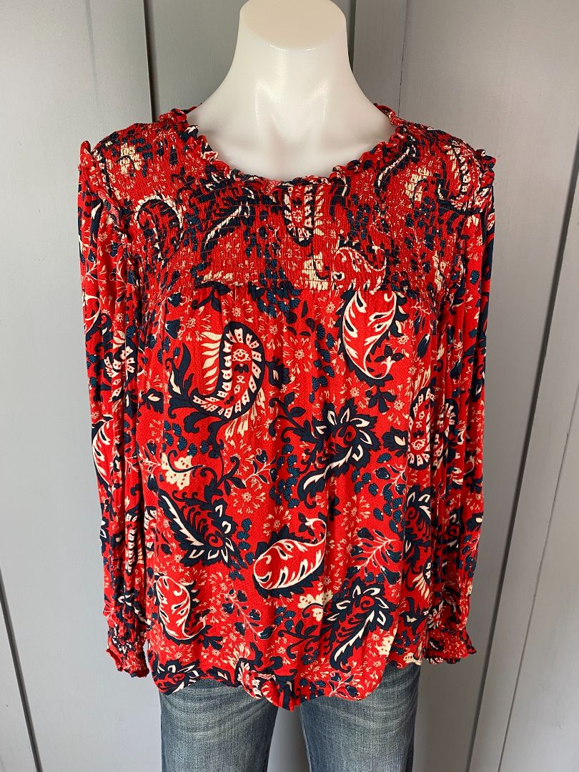 Red, Blue & White print Zafina Top, 12