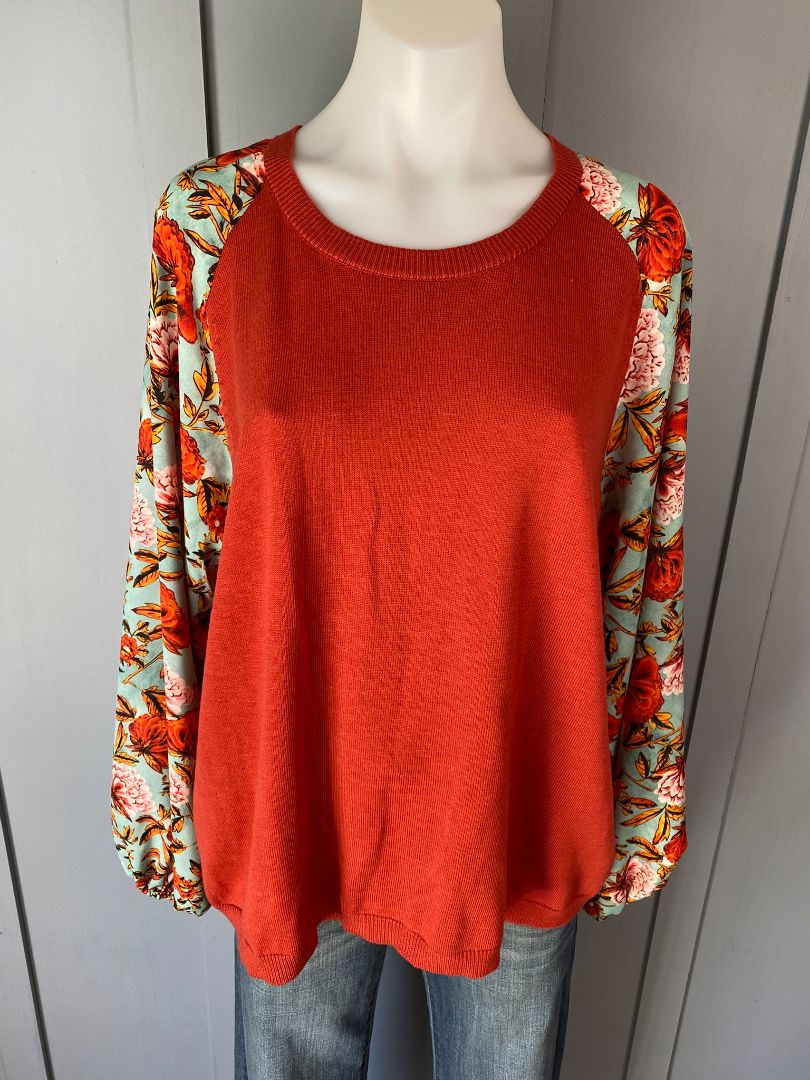 Rust & Multi floral Memo Top, XXL