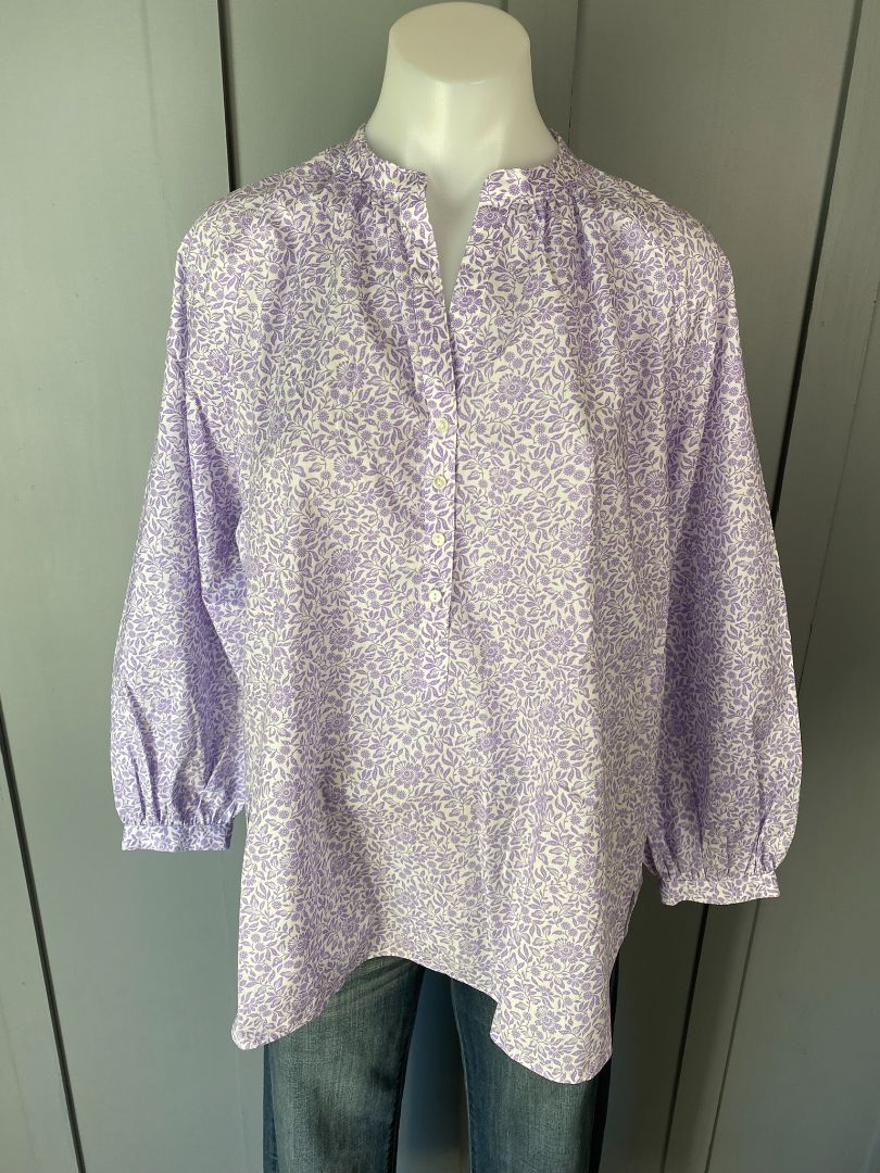 Lilac & White print Kamakura Shirt/Blouse, F