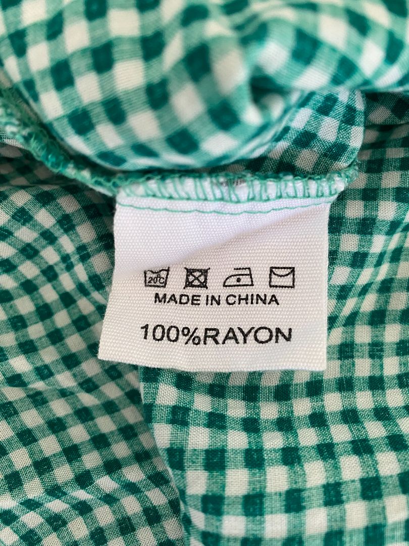 Green Gingham Boho Dress, S