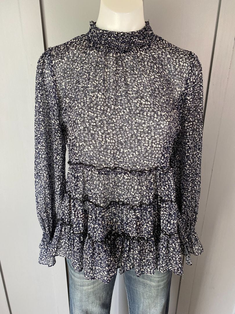 Navy & White print Seeking Lola Top, 8