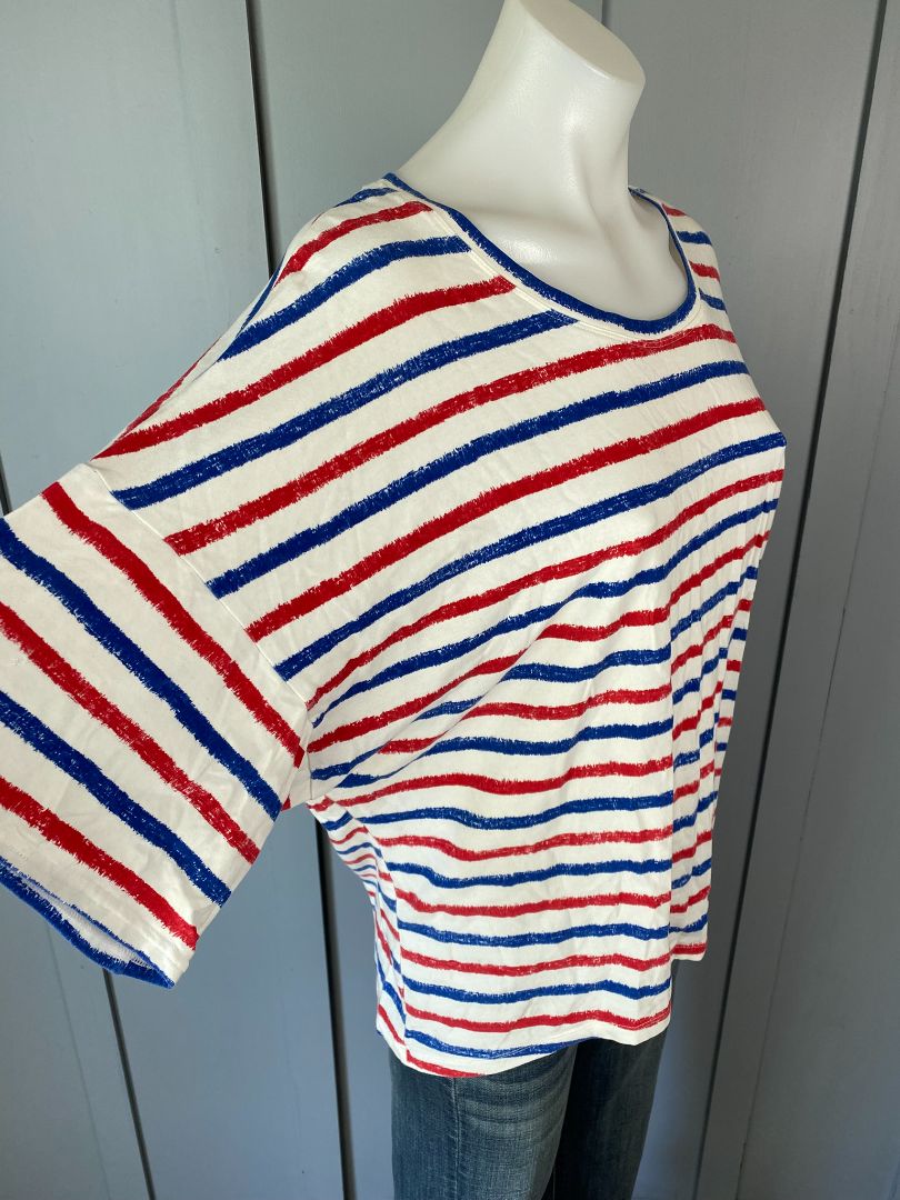 White, Red & Blue stripe Cooper Tee, M