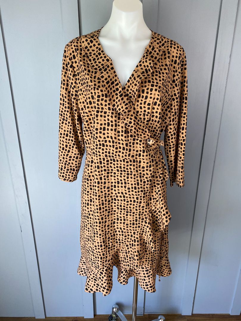 Tobacco & Black Whistle Wrap Dress, 16