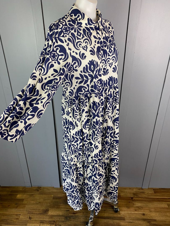 blue and white zara dress Trafaluc Striped Shirt M Category Zara + Tiered Poplin Midi