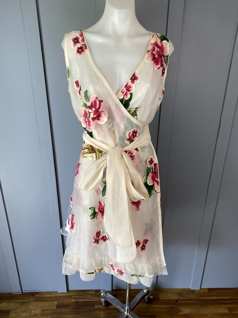 Cream & Floral Annah Stretton Dress, M