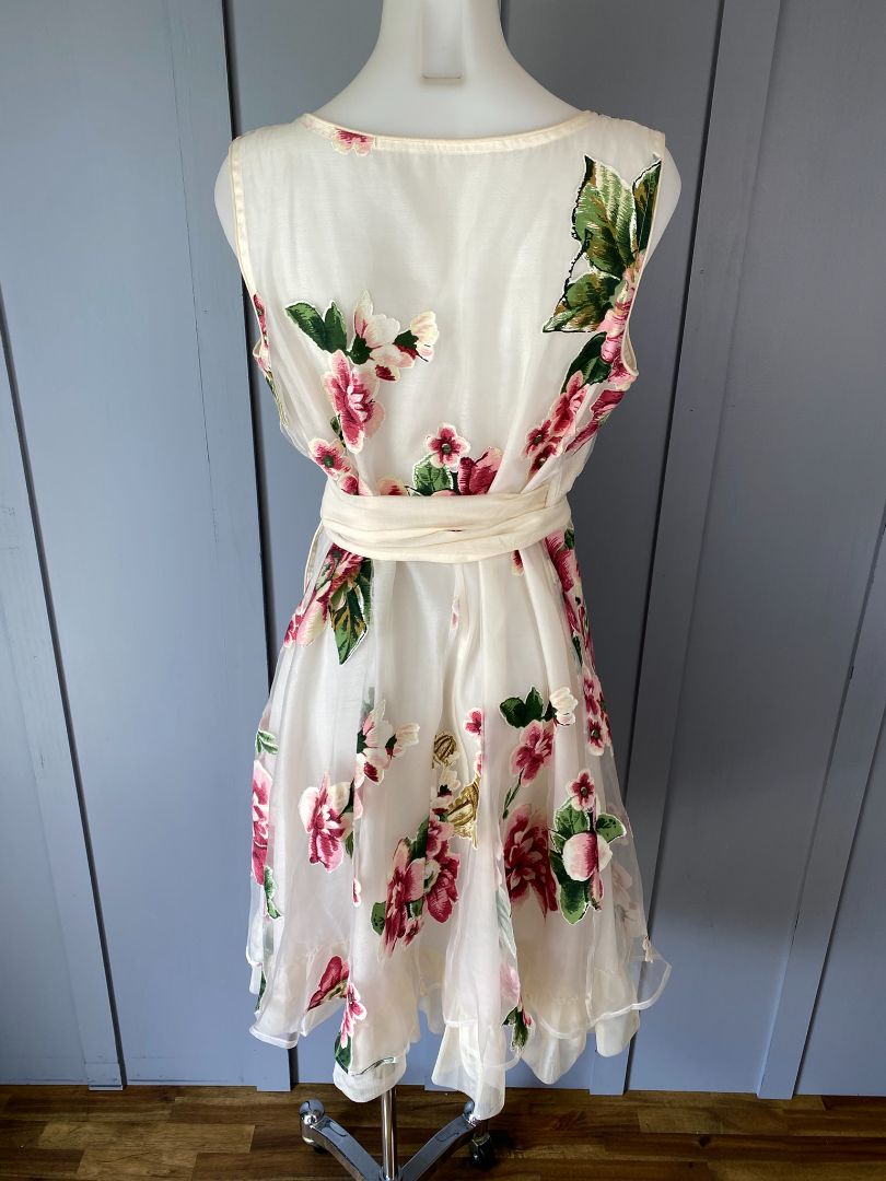 Cream & Floral Annah Stretton Dress, M