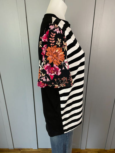 Black & White stripe & Floral Hazel May Top, XS