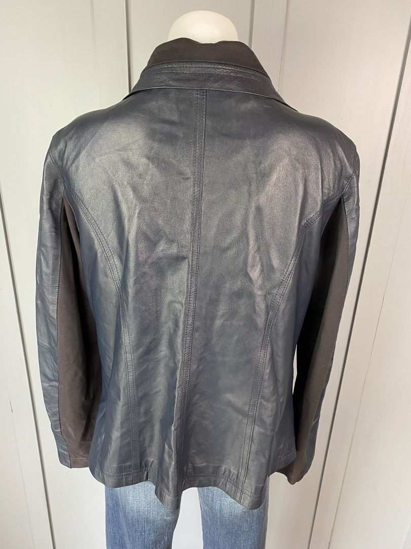 Navy DEVaL Leather Jacket, L