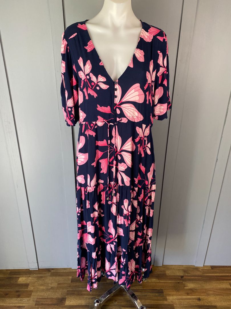 Navy & Pink floral print fria Dress, 14