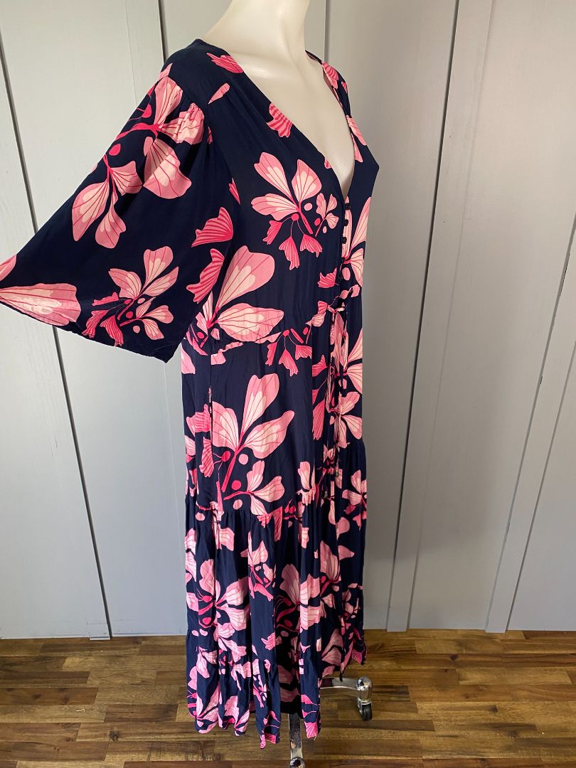 Navy & Pink floral print fria Dress, 14