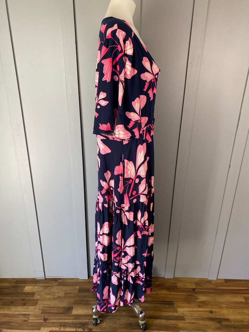Navy & Pink floral print fria Dress, 14