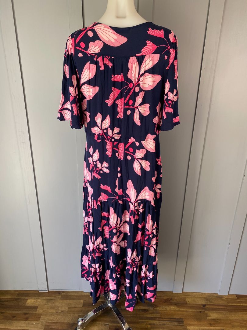 Navy & Pink floral print fria Dress, 14