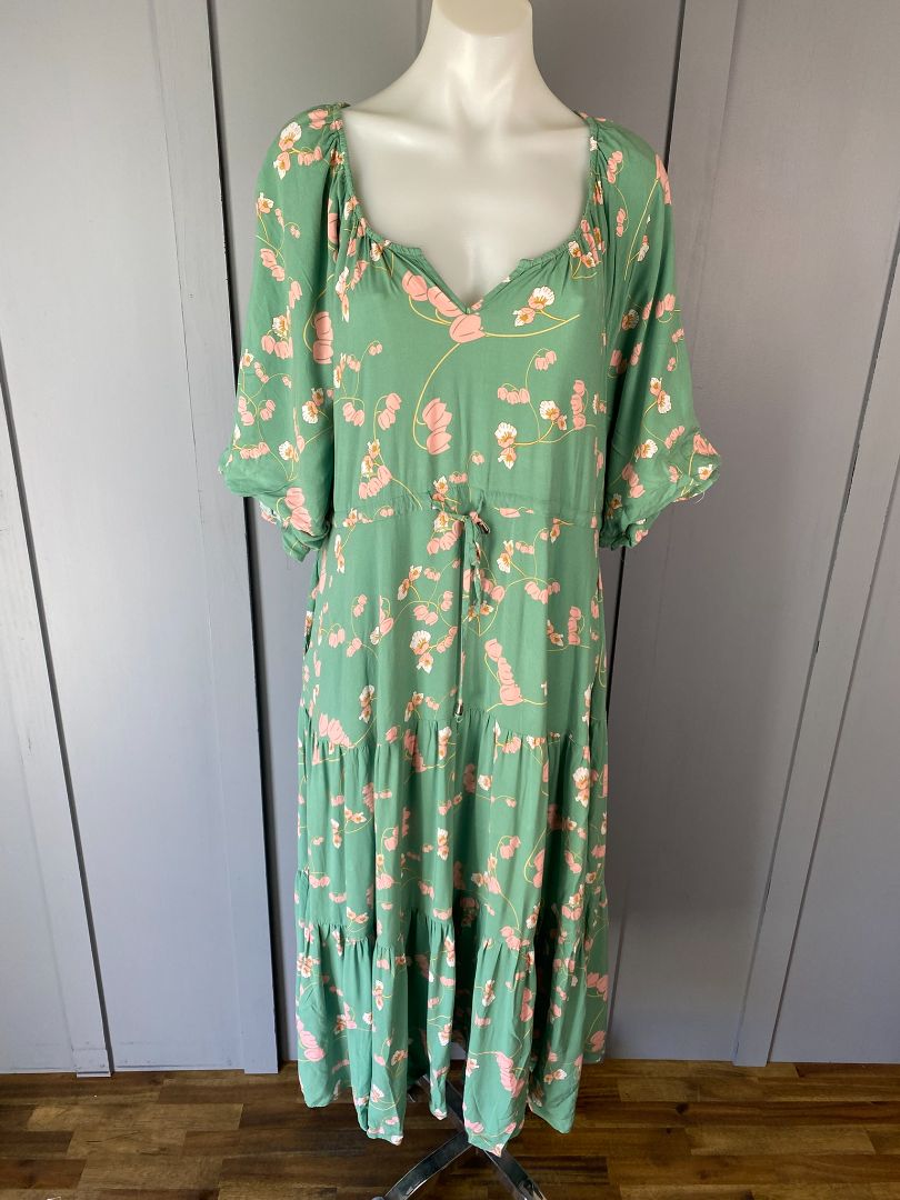 Green & Pink floral Fria Dress, 16