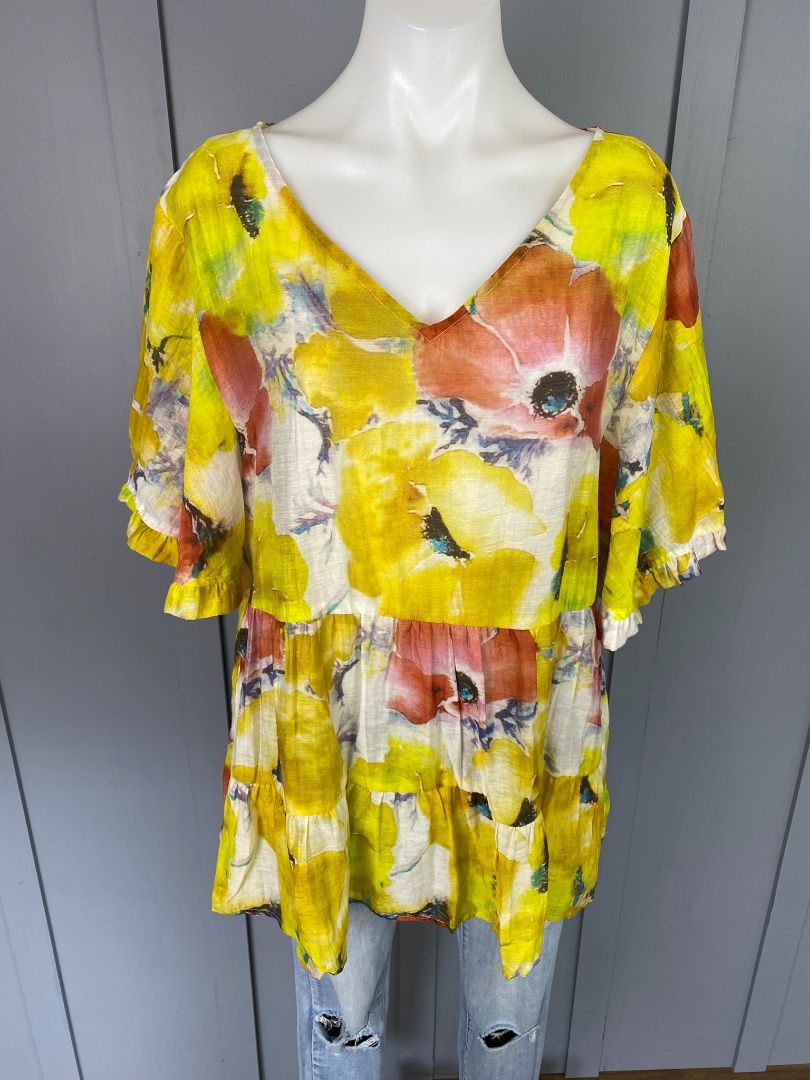 Yellow floral Curate Tops, L