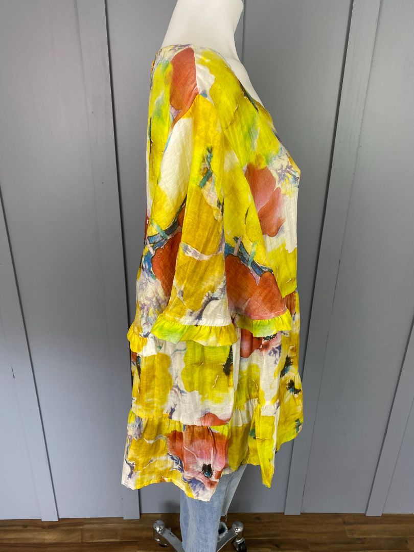 Yellow floral Curate Tops, L