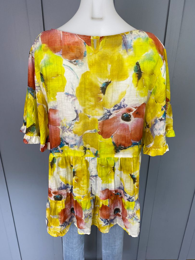 Yellow floral Curate Tops, L