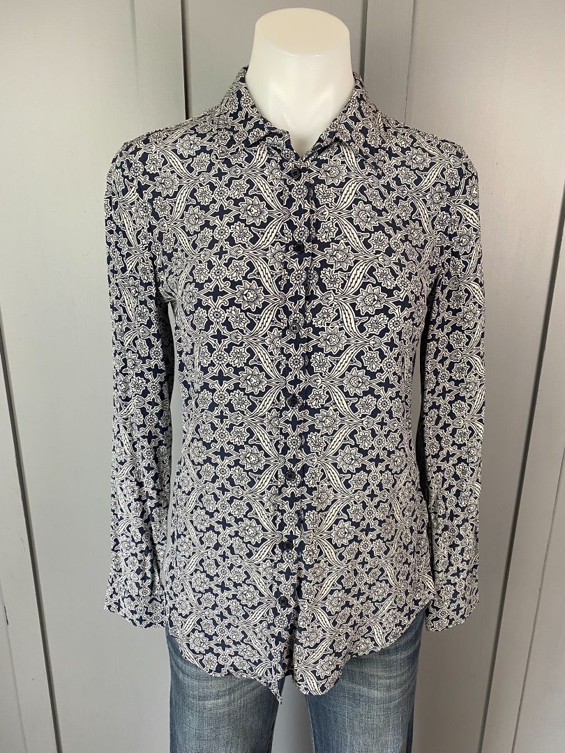 Navy & Grey print Sportscraft Silk Shirt, 6