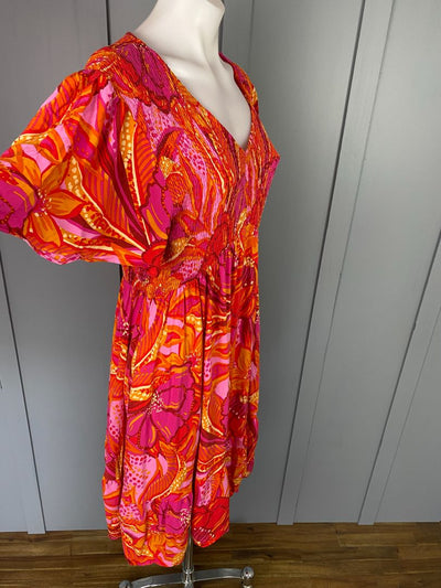 Pink & Orange print Boho Dress, L