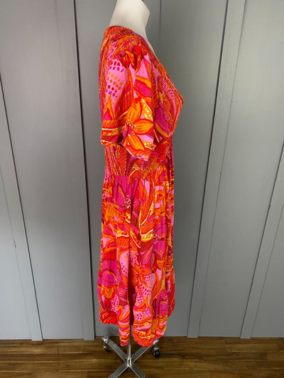 Pink & Orange print Boho Dress, L