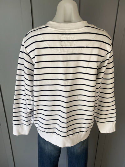 White & Navy stripe Country Road Sweatshirt, L