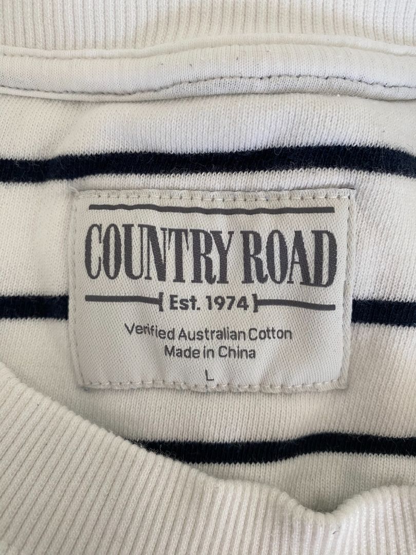 White & Navy stripe Country Road Sweatshirt, L