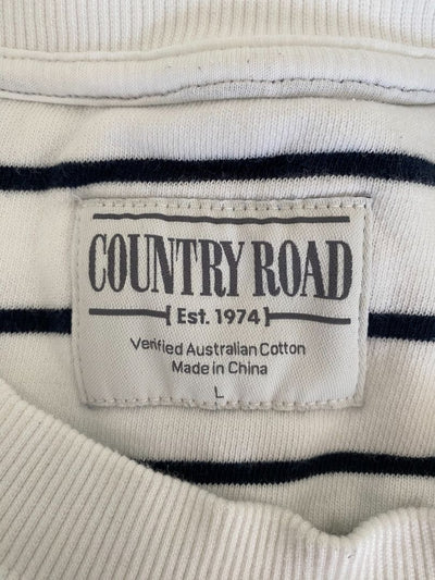 White & Navy stripe Country Road Sweatshirt, L