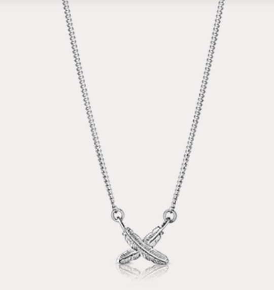 Silver Boh Runga Necklace, Feather Kiss Size: 9mm H x 9mm W Chain Length: 45cm